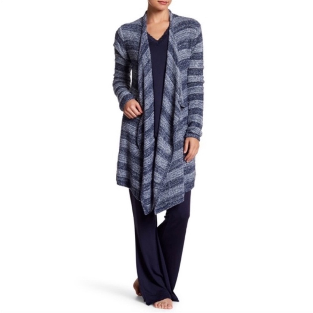 Barefoot Dreams Stripe Bamboo Chic Lite Open Front Waterfall Cardigan, Size S